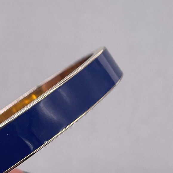 J. Crew Blue Enamel Hinged Bangle Bracelet Gold Tone - Picture 7 of 7